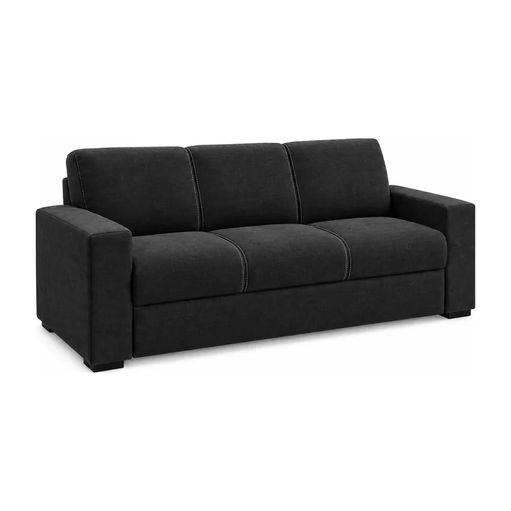 Sofá Tekshine Top 3 lugares em linho preto visto de frente em 3/4