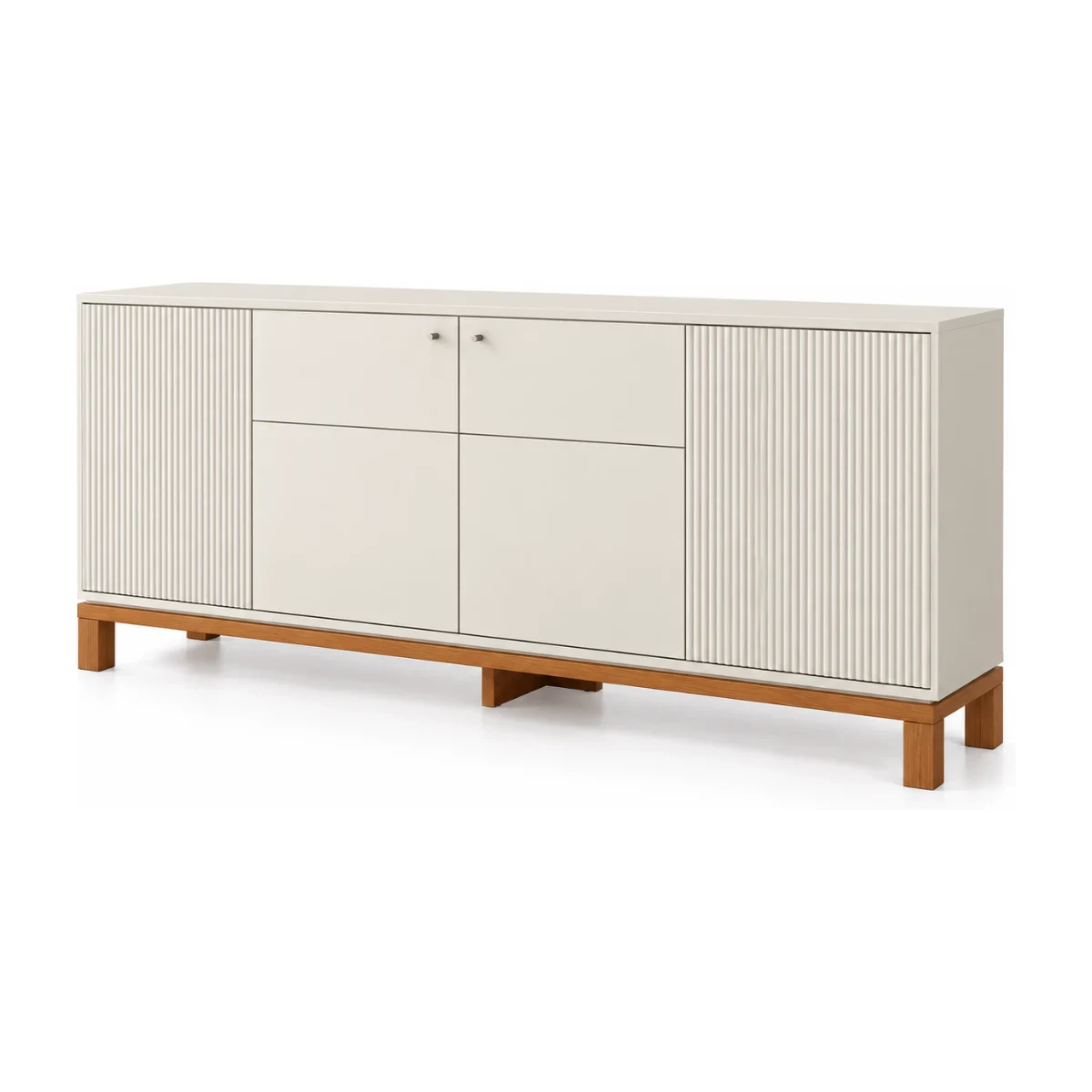 Buffet Caemmun Mondrian 4 portas off white e freijó vista de frente em 3/4
