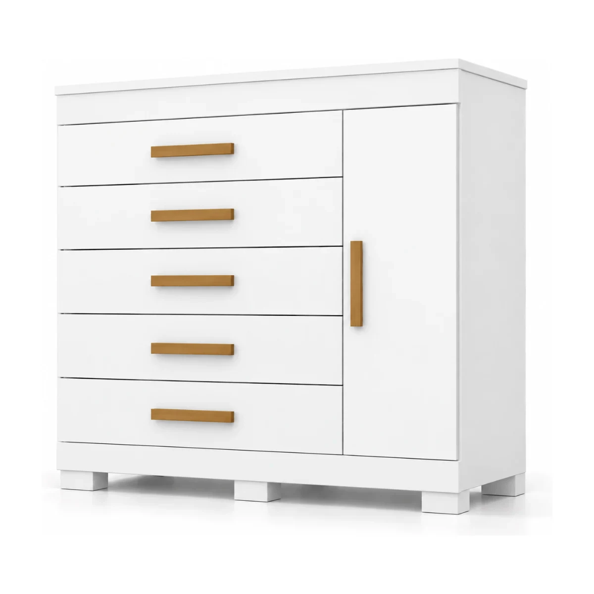 Cômoda ACP Rayane Prime 5 gavetas com sapateira branca vista de frente em 3/4
