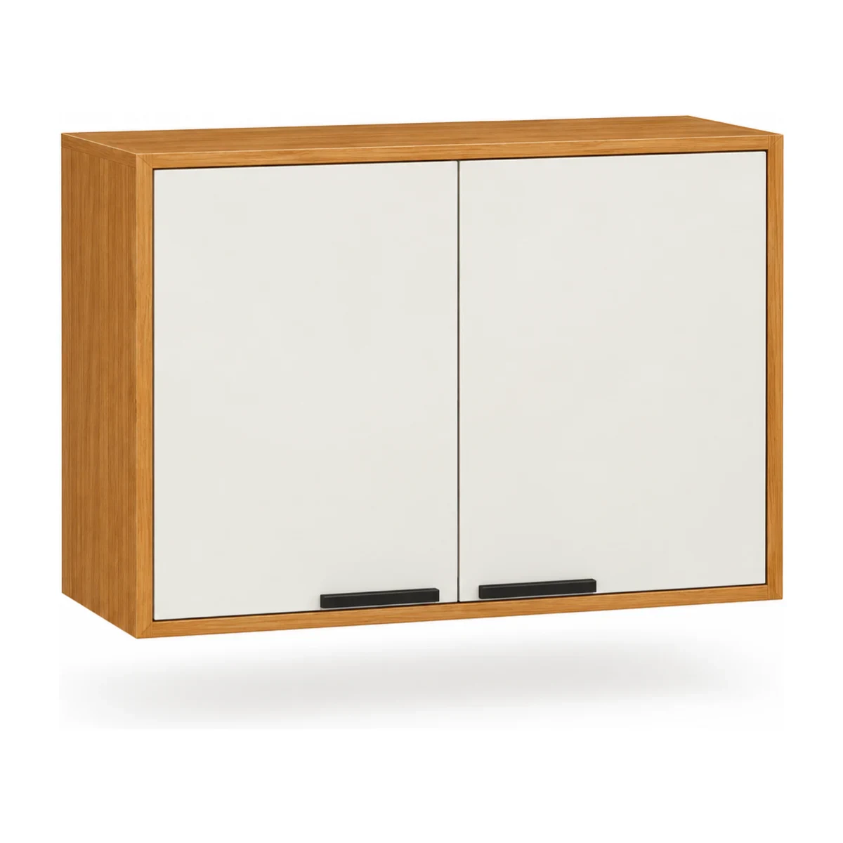 Armário aéreo de cozinha Poliman Ravena 80 cm com 2 portas em freijó e off white, vista em 3/4
