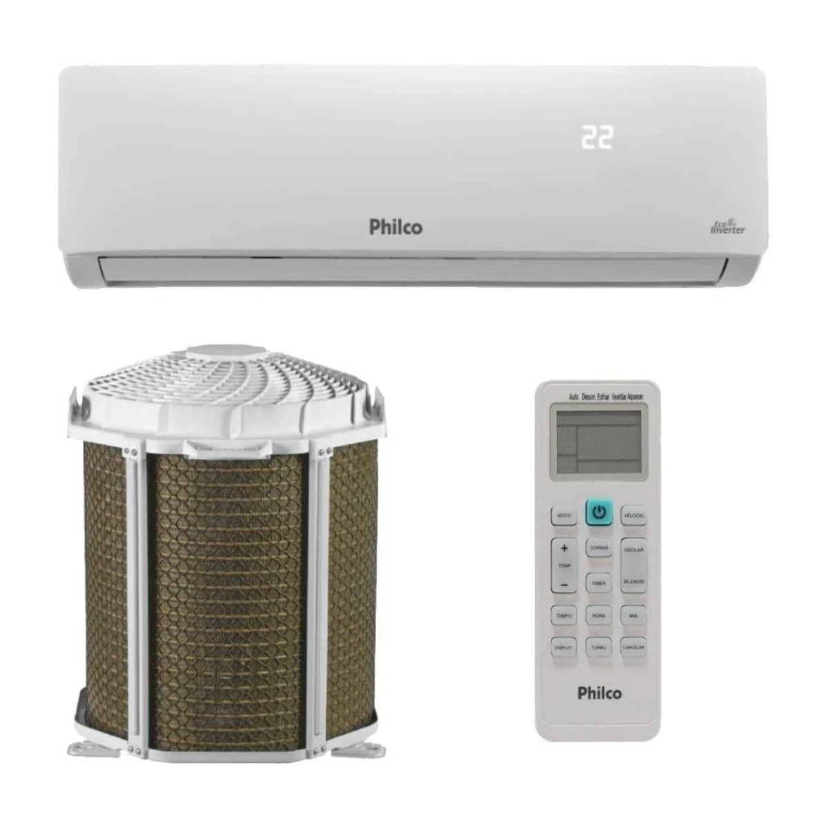 Ar-Condicionado Split Philco 9.000 BTUs, foto de catálogo em fundo branco