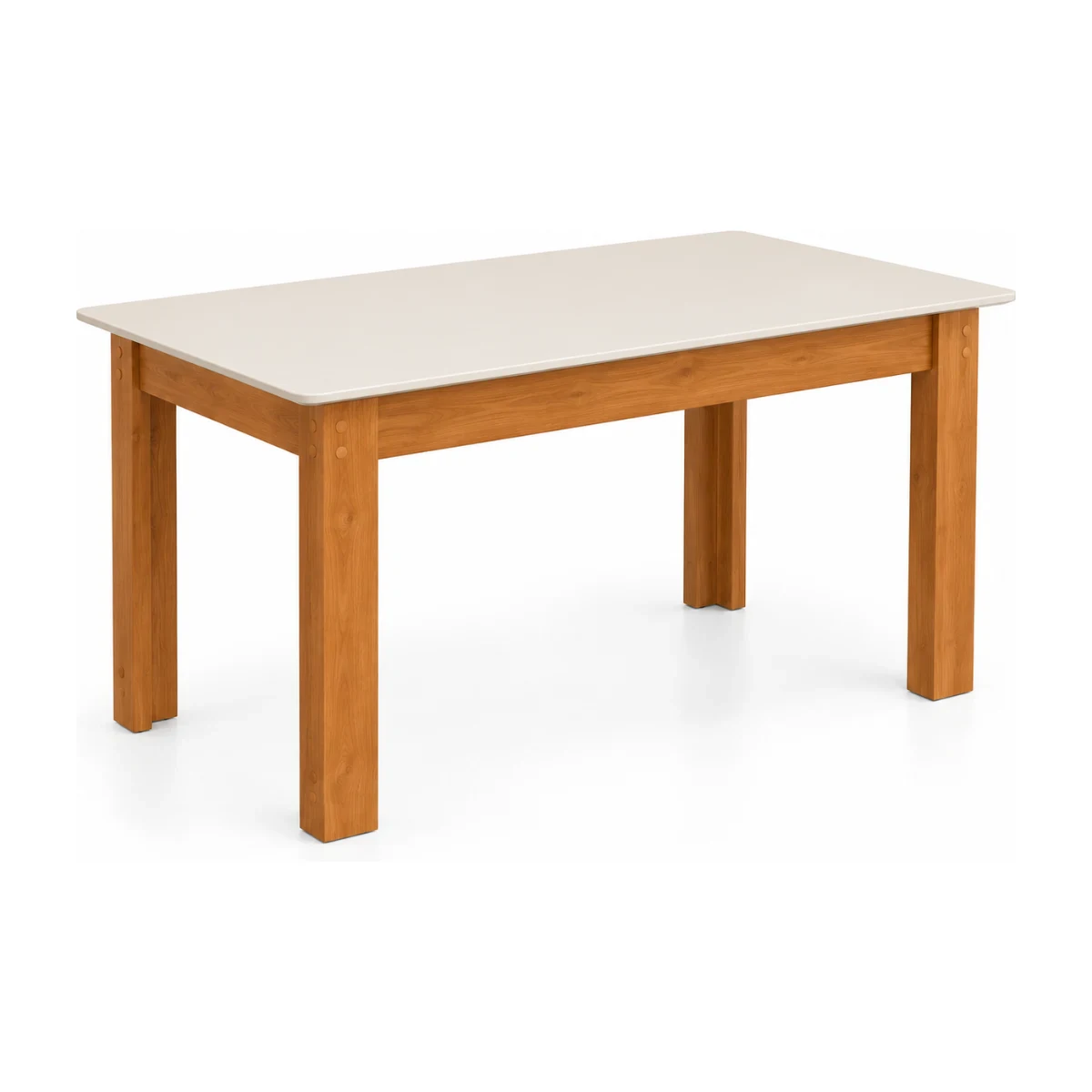Mesa de jantar retangular São Carlos Milena em freijó com tampo off white, fundo branco
