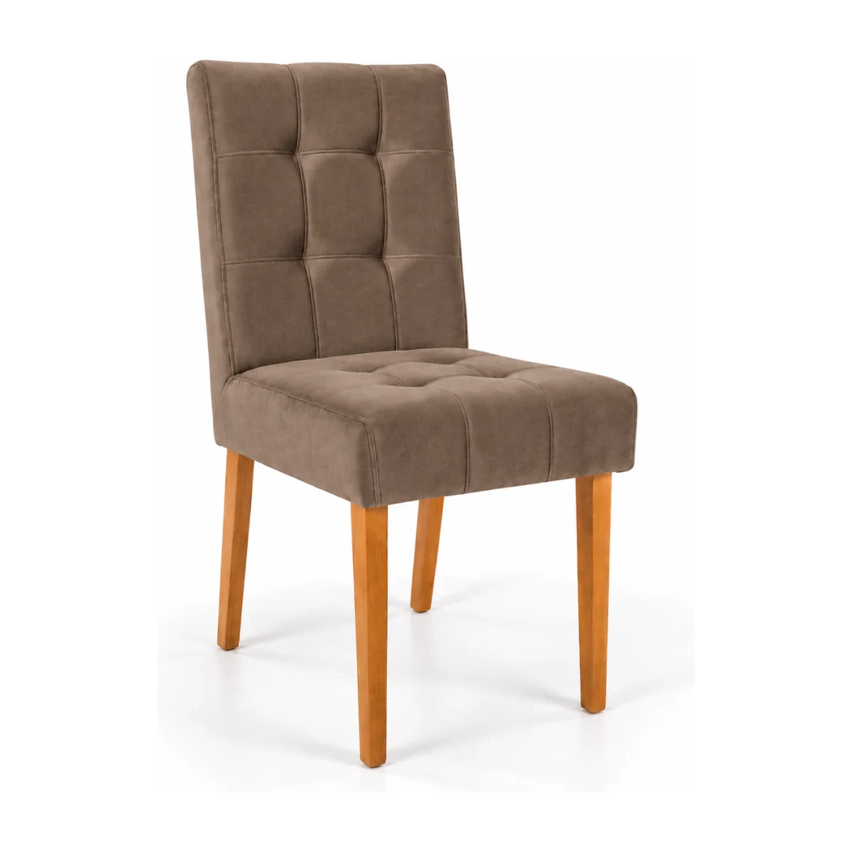 Cadeira de jantar Tekshine estofada em veludinho Chinchila com pés de madeira, fundo branco