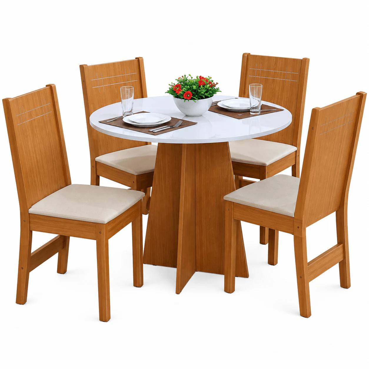 Conjunto de Mesa São Carlos Elane Redonda 4 Cadeiras