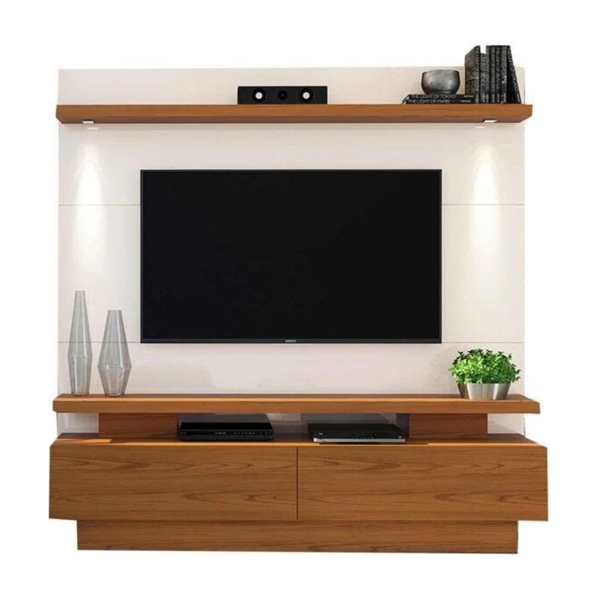Estante Home DJ Móveis Citta para TV até 70 Off White e Carvalho Americano, foto de catálogo em fundo branco