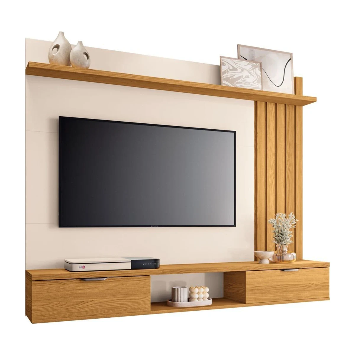 Painel Suspenso HB Móveis Lets 1,60 m para TV até 55 Cinamomo e Off White, foto de catálogo em fundo branco
