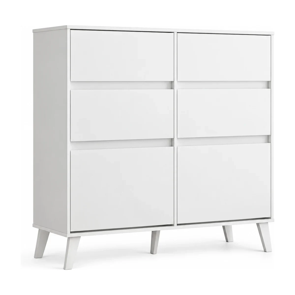 Cômoda sapateira Albatroz Dora 4 gavetas 2 portas branco fosco liso vista de frente em 3/4