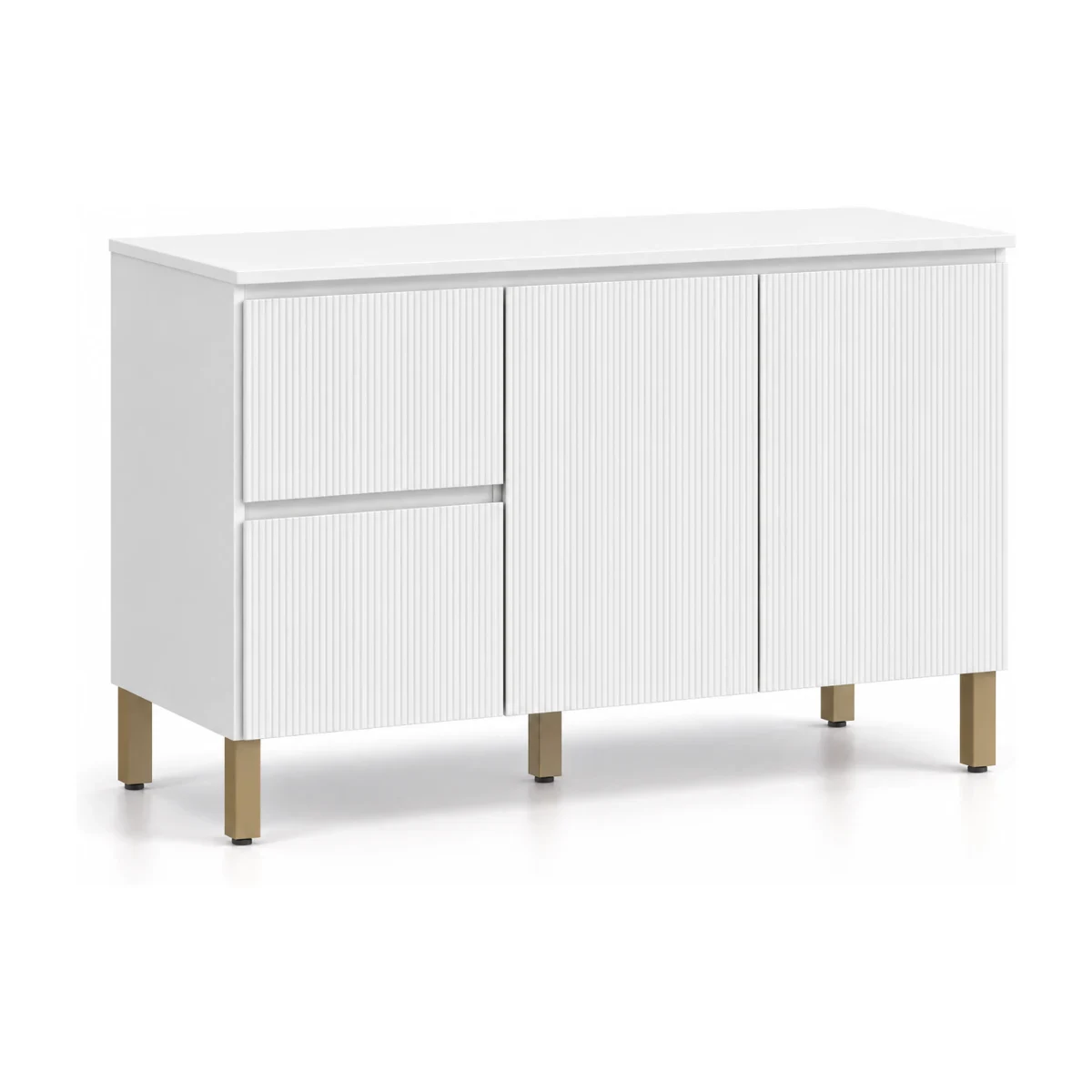 Balcão de cozinha Kits Paraná Art 120 cm com portas, 2 gavetas e tampo em branco e ártico, vista em 3/4