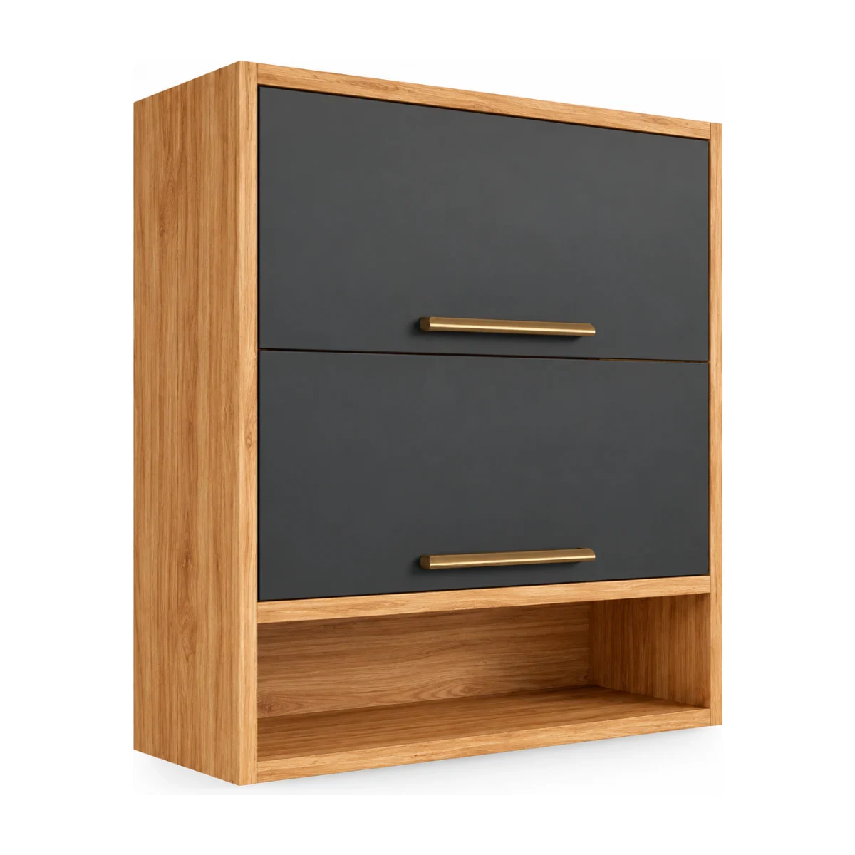 Armário aéreo duplo Rio Doce Syrah 80 cm com 2 portas em amêndoa e chumbo, foto de catálogo em fundo branco