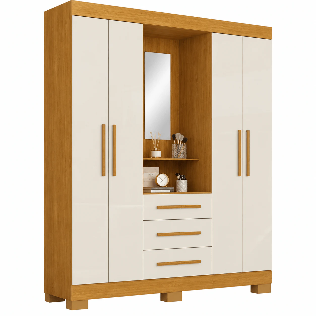 Guarda-roupa ACP Emily Gold 4 Portas 3 Gavetas com Espelho