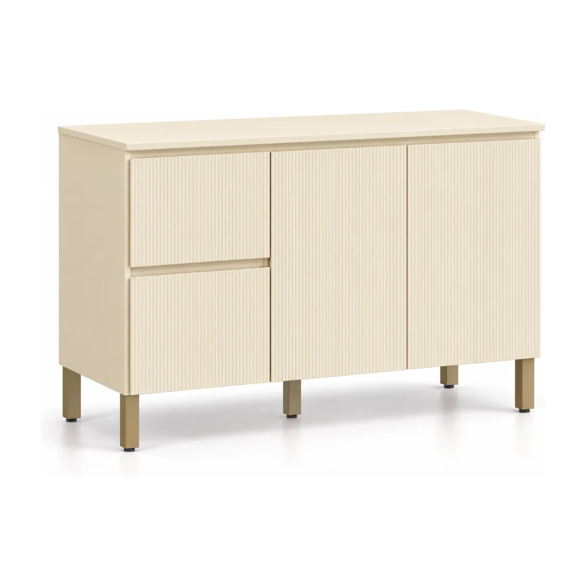 Balcão de cozinha Kits Paraná Art 120 cm com portas, 2 gavetas e tampo na cor vanilla, vista em 3/4