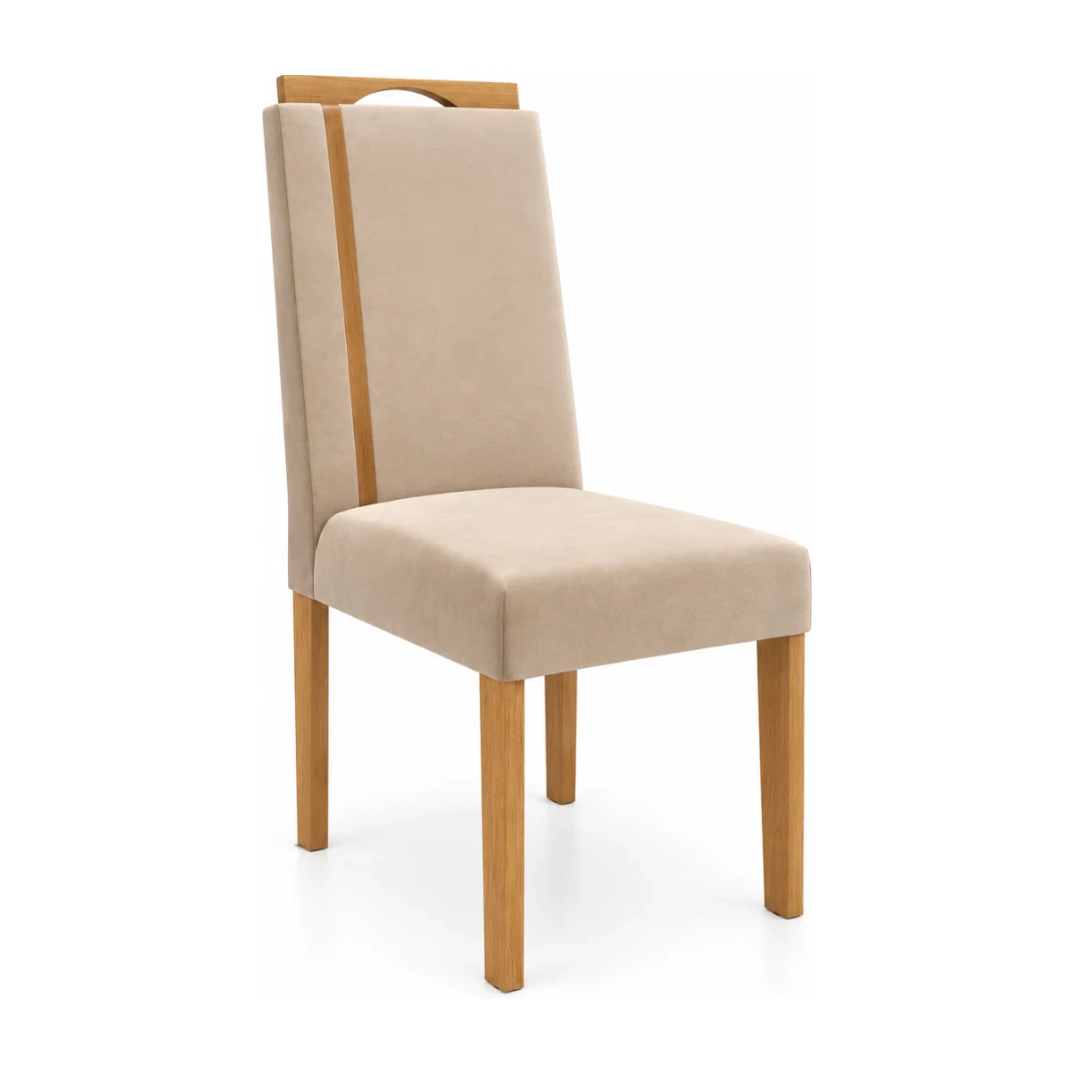 Cadeira de jantar Kappesberg Zinia CAD166 em madeira maciça com estofado em veludo bege, fundo branco