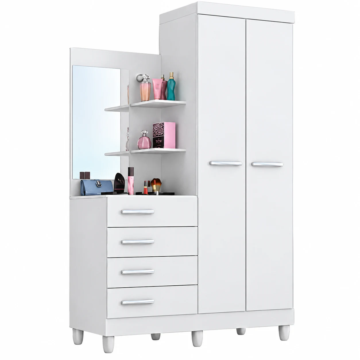 Guarda-roupa Solteiro ACP Melissa 2 Portas 4 Gavetas Espelho