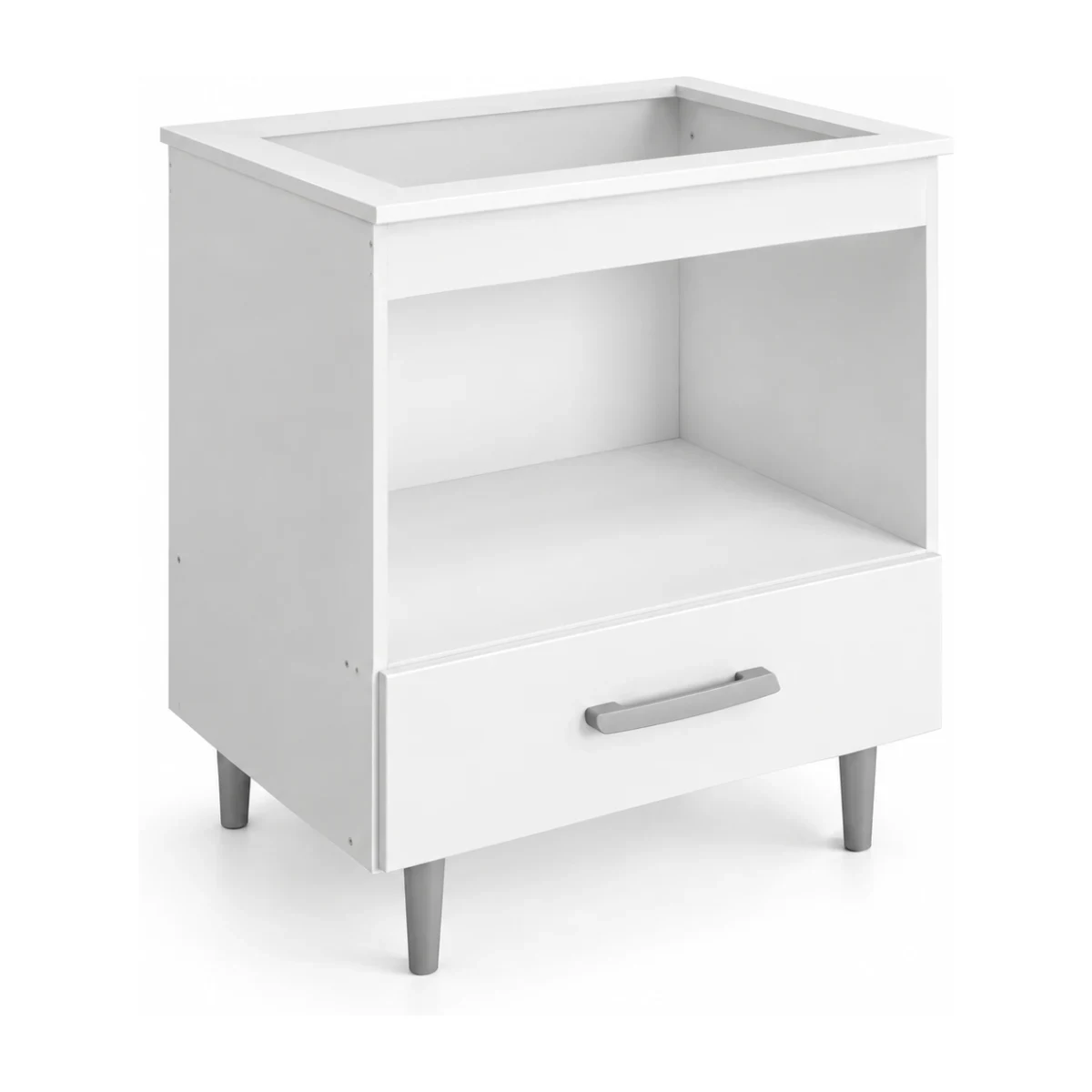 Balcão para cooktop Poliman Alecrim 4 bocas branco com nicho para forno e gaveta, foto de catálogo em fundo branco