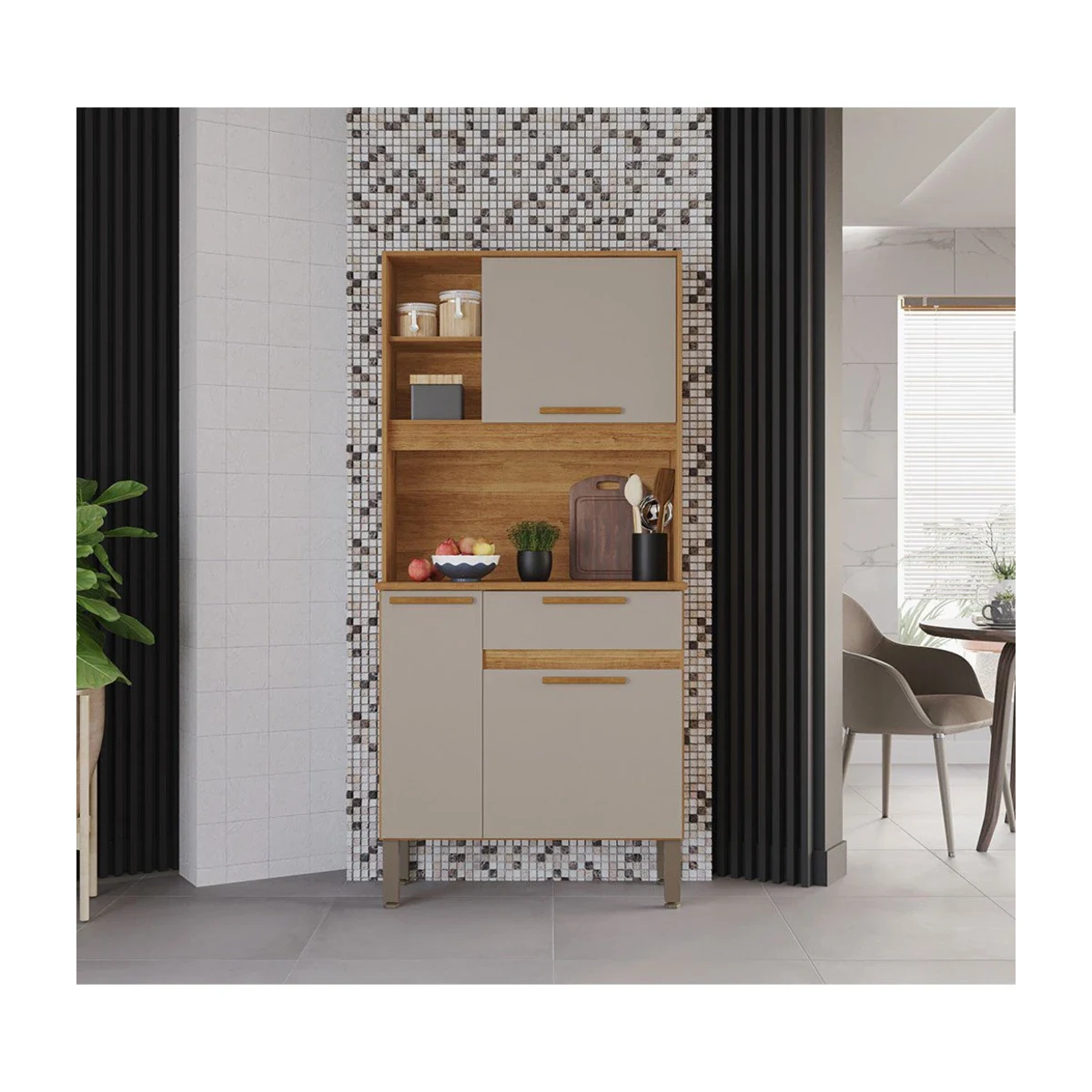 Armário de Cozinha Sallêto Lia 83 cm Cinamomo e Off White, foto de catálogo em fundo branco