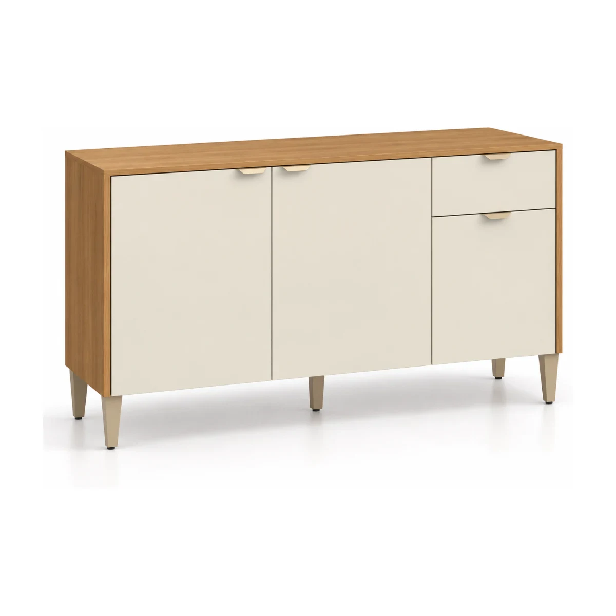 Balcão de cozinha Kits Paraná Soul 120 cm com 3 portas e 1 gaveta em freijó e soft, vista em 3/4