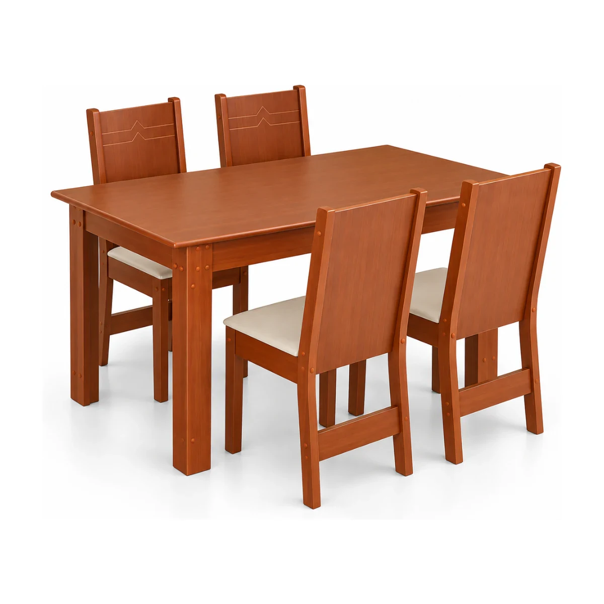 Conjunto de mesa São Carlos retangular Milena com 4 cadeiras Elane bagum bege vista em 3/4