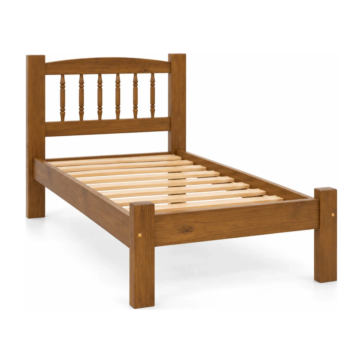 Cama de Solteiro Kasper 314 Torneada Pinus Nogal 90 x 190 cm, foto de catálogo em fundo branco