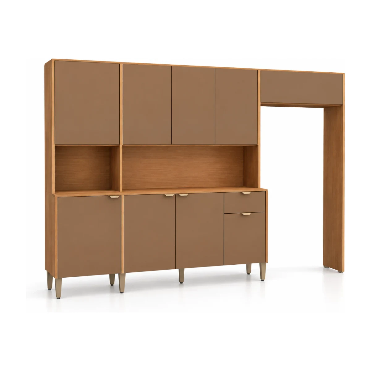 Cozinha compacta Kits Paraná Soul 250 cm com 9 portas e 1 gaveta em freijó e caramelo, vista de frente