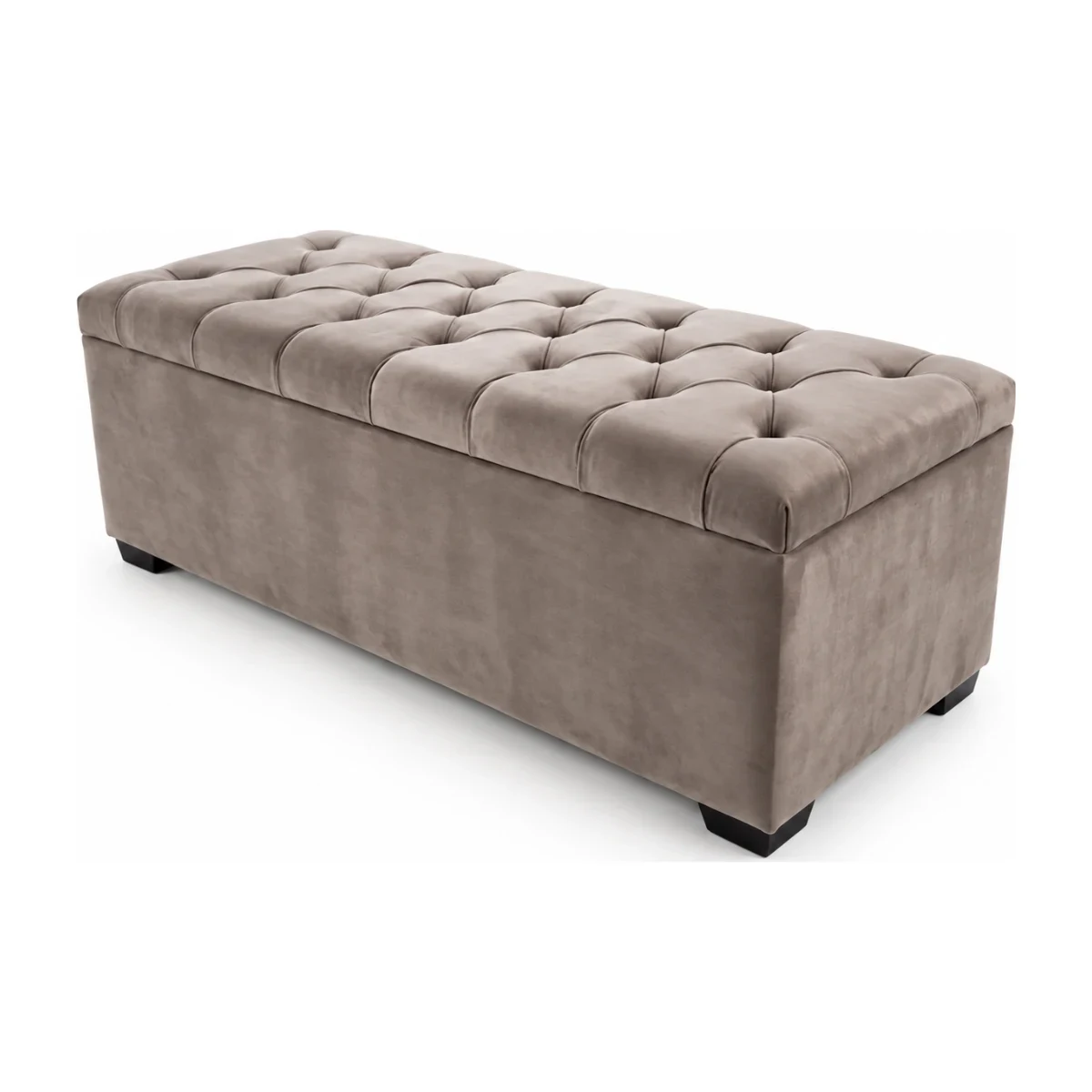 Recamier baú Tekshine casal 138 cm veludinho chinchila com tampo capitonê