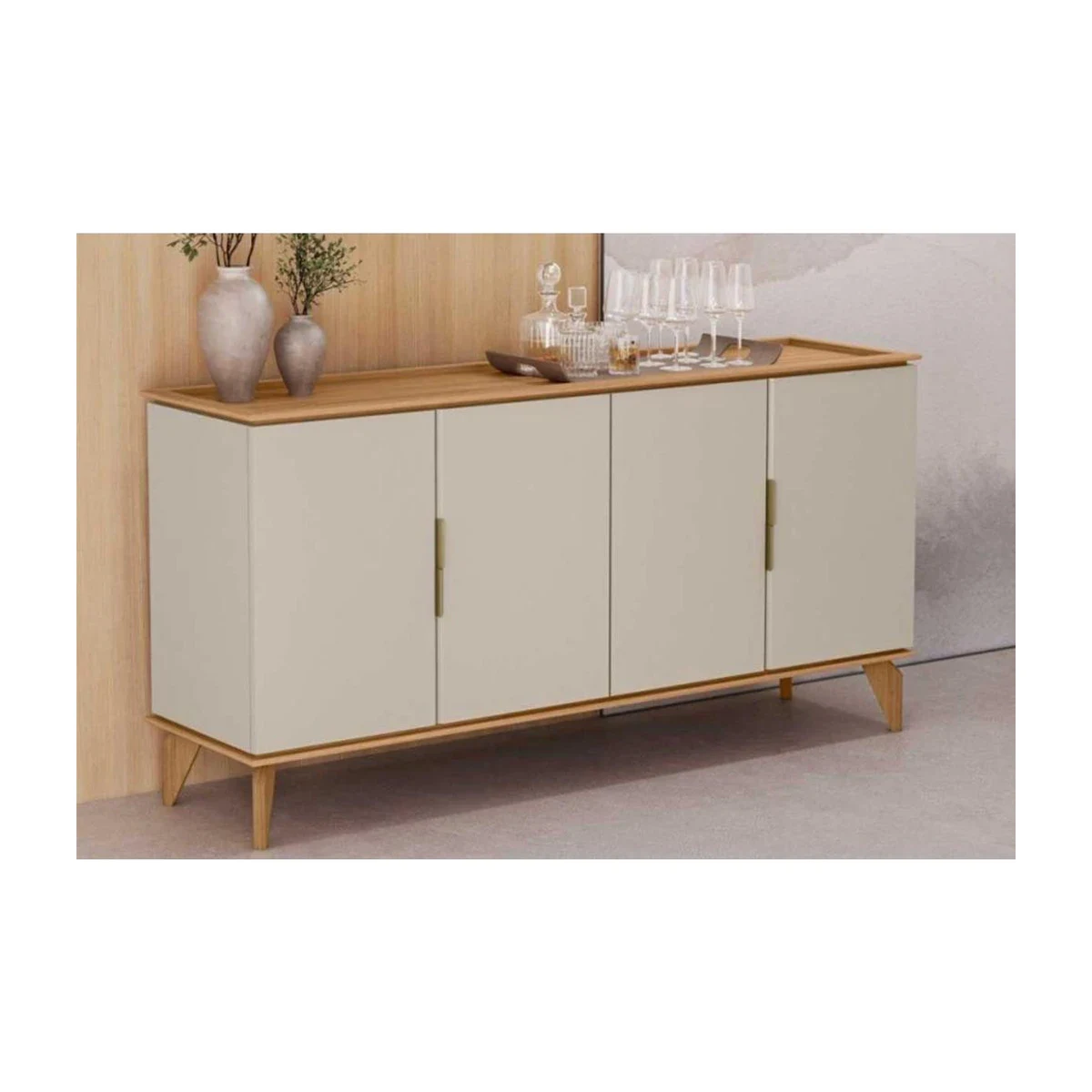 Buffet Linea Brasil Évora 1,60 m 4 Portas Jequitibá e Off White Fosco, foto de catálogo em fundo branco