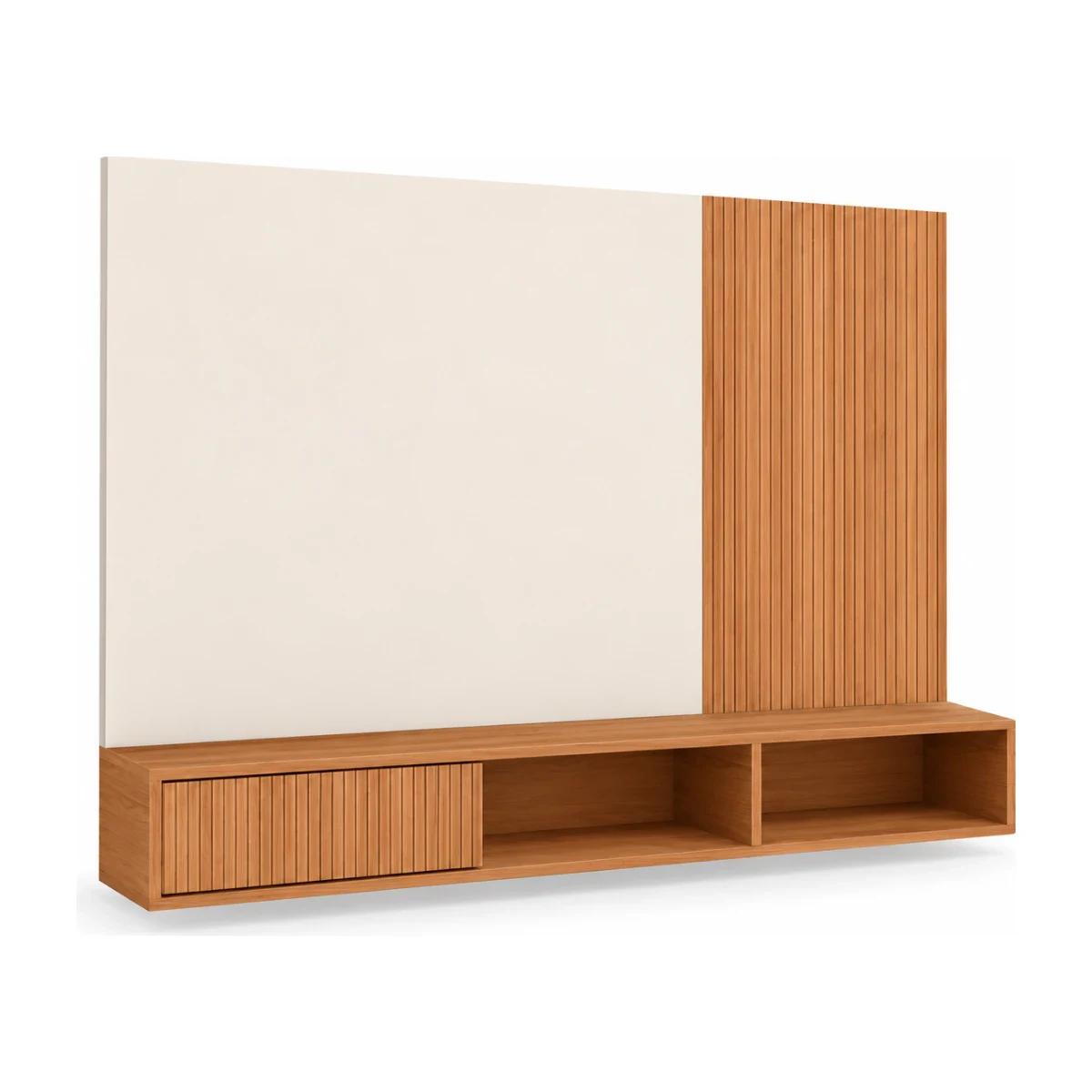 Painel Caemmun Ritmo 1,36 m para TV Freijó e Off White, foto de catálogo em fundo branco