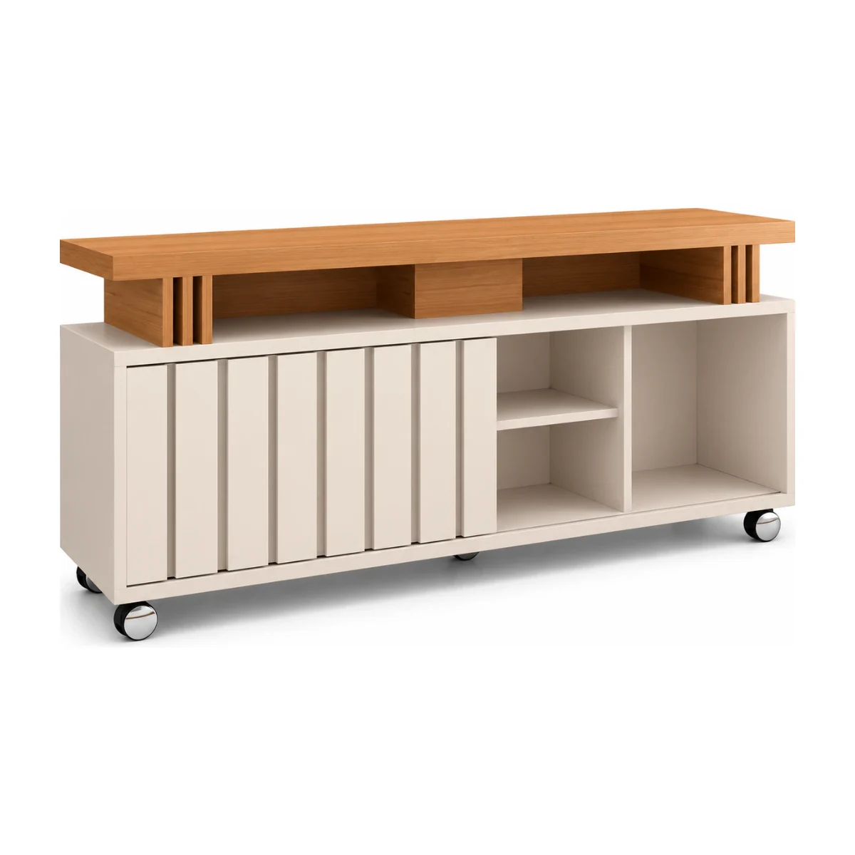 Rack Bancada HB Móveis Briz 1,36 m Off White e Cinamomo, foto de catálogo em fundo branco