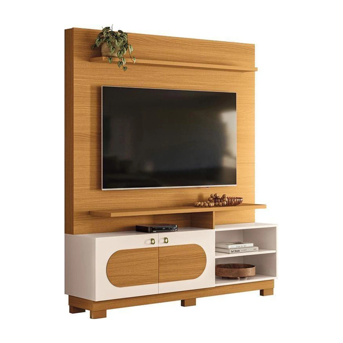 Estante Home Theater HB Móveis Axis 1,60 m Cinamomo e Off White, foto de catálogo em fundo branco