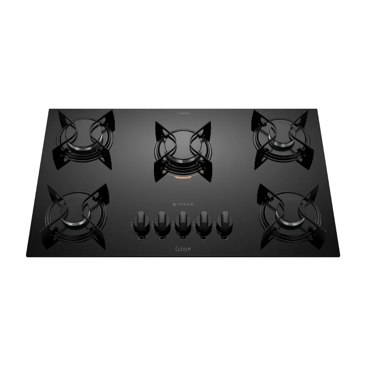 Cooktop a Gás Atlas U Top 5 Bocas Mesa de Vidro Preto Bivolt, foto de catálogo em fundo branco