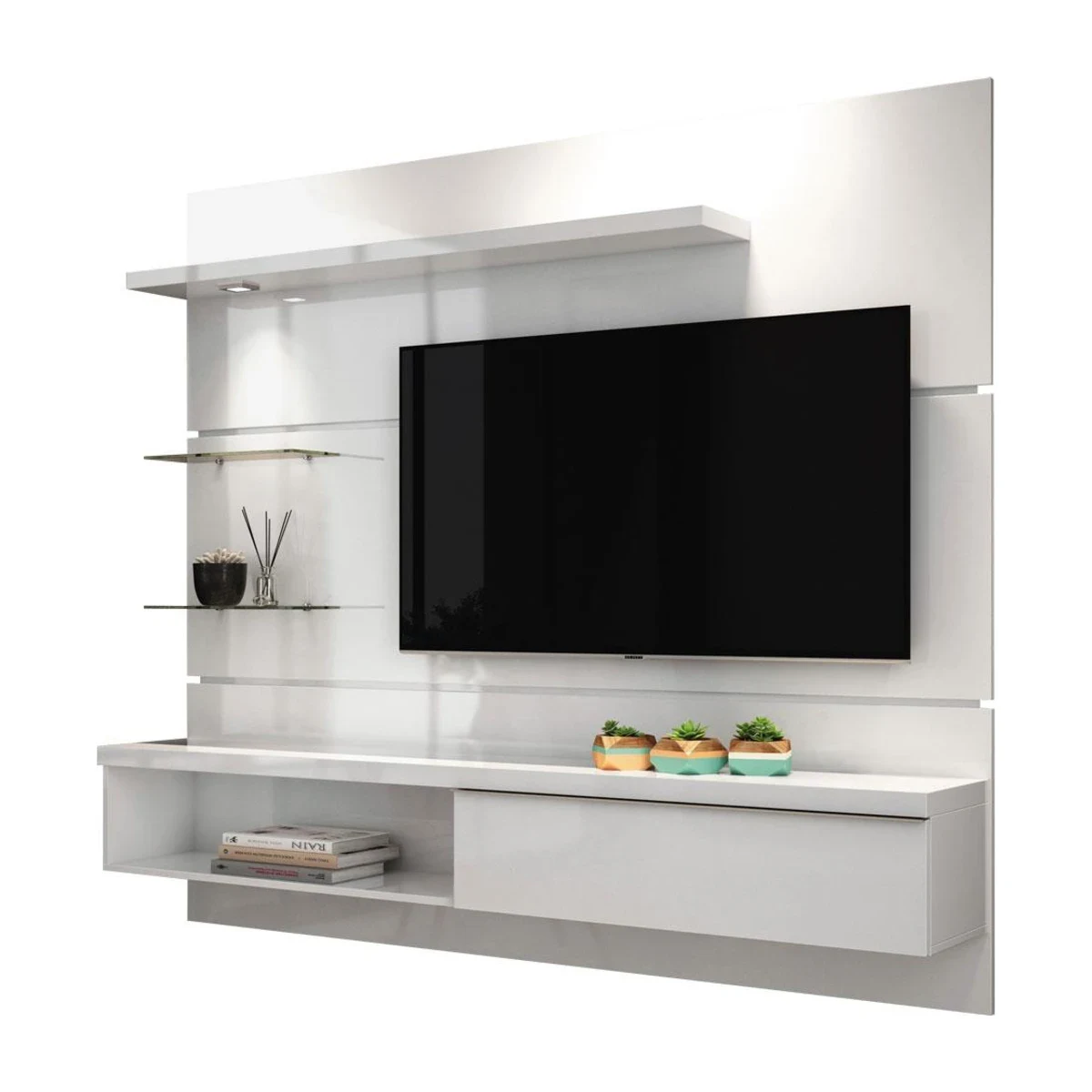 Home Suspenso HB Móveis Ores 1,80 m para TV até 55 Branco, foto de catálogo em fundo branco