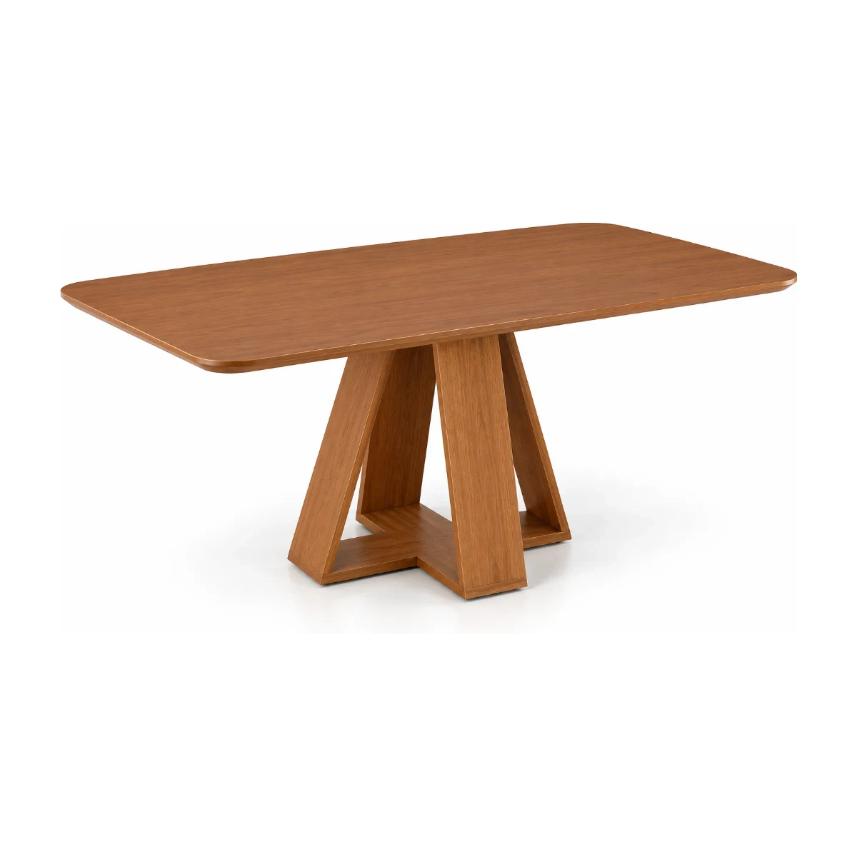 Mesa de jantar DJ Móveis Celeste com tampo chanfrado em madeira 183 x 100 cm acabamento cedro, fundo branco
