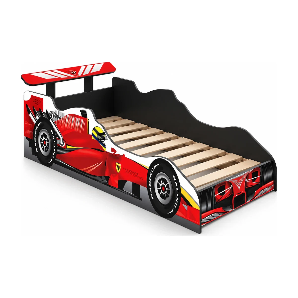 Cama Infantil J&A Móveis Carro Fórmula 1 Vermelha, foto de catálogo em fundo branco