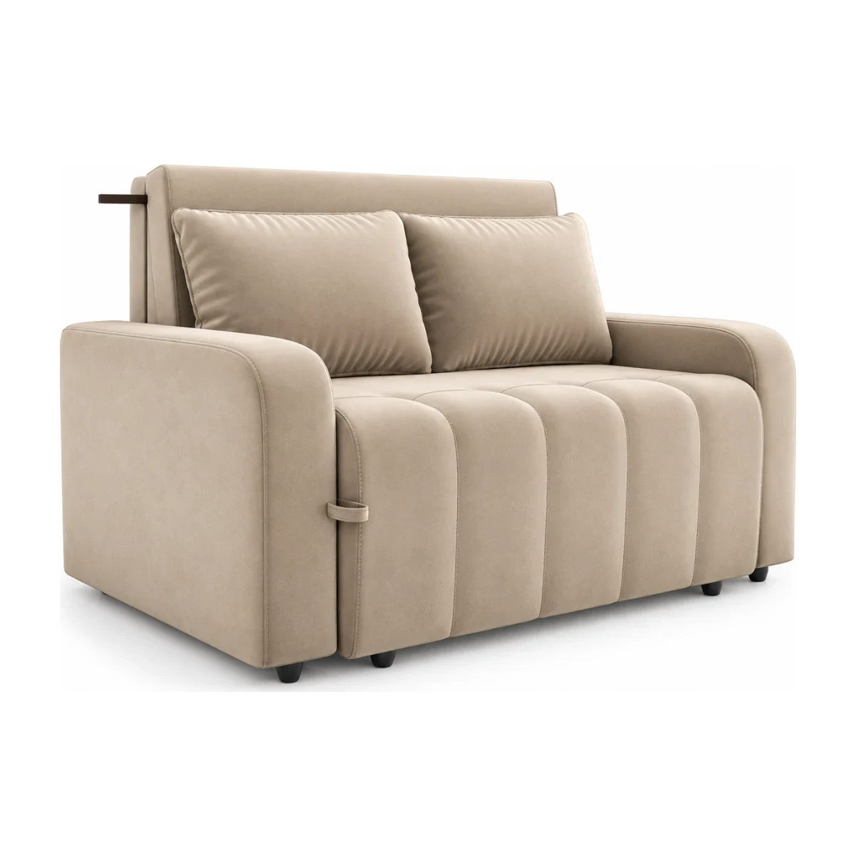 Sofá-cama Matrix Amora New 138 cm veludo bege visto de frente em 3/4