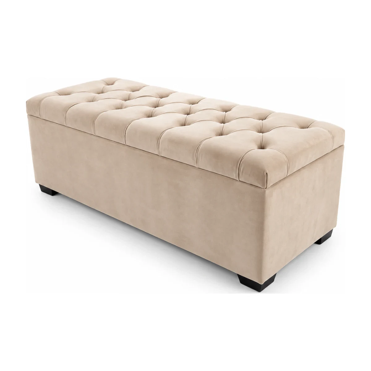 Recamier baú Tekshine casal 138 cm veludinho bege com tampo capitonê