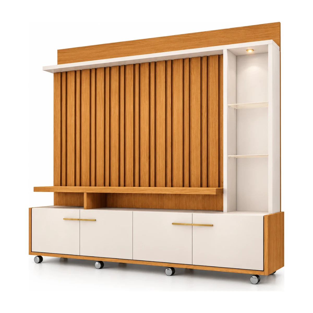 Estante Home Theater HB Móveis Titan 2,00 m Cinamomo e Off White, foto de catálogo em fundo branco