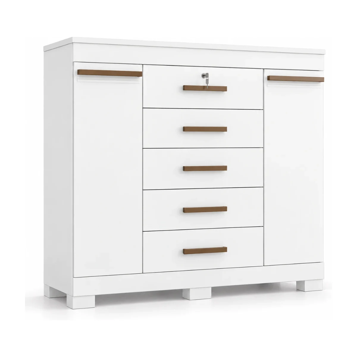 Cômoda ACP Diana Prime 5 gavetas com sapateira branca vista de frente em 3/4