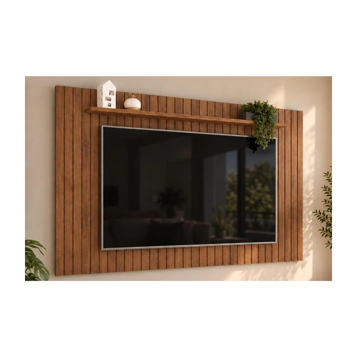 Painel Home DJ Móveis Lume Ripado para TV até 65 Freijó, foto de catálogo em fundo branco
