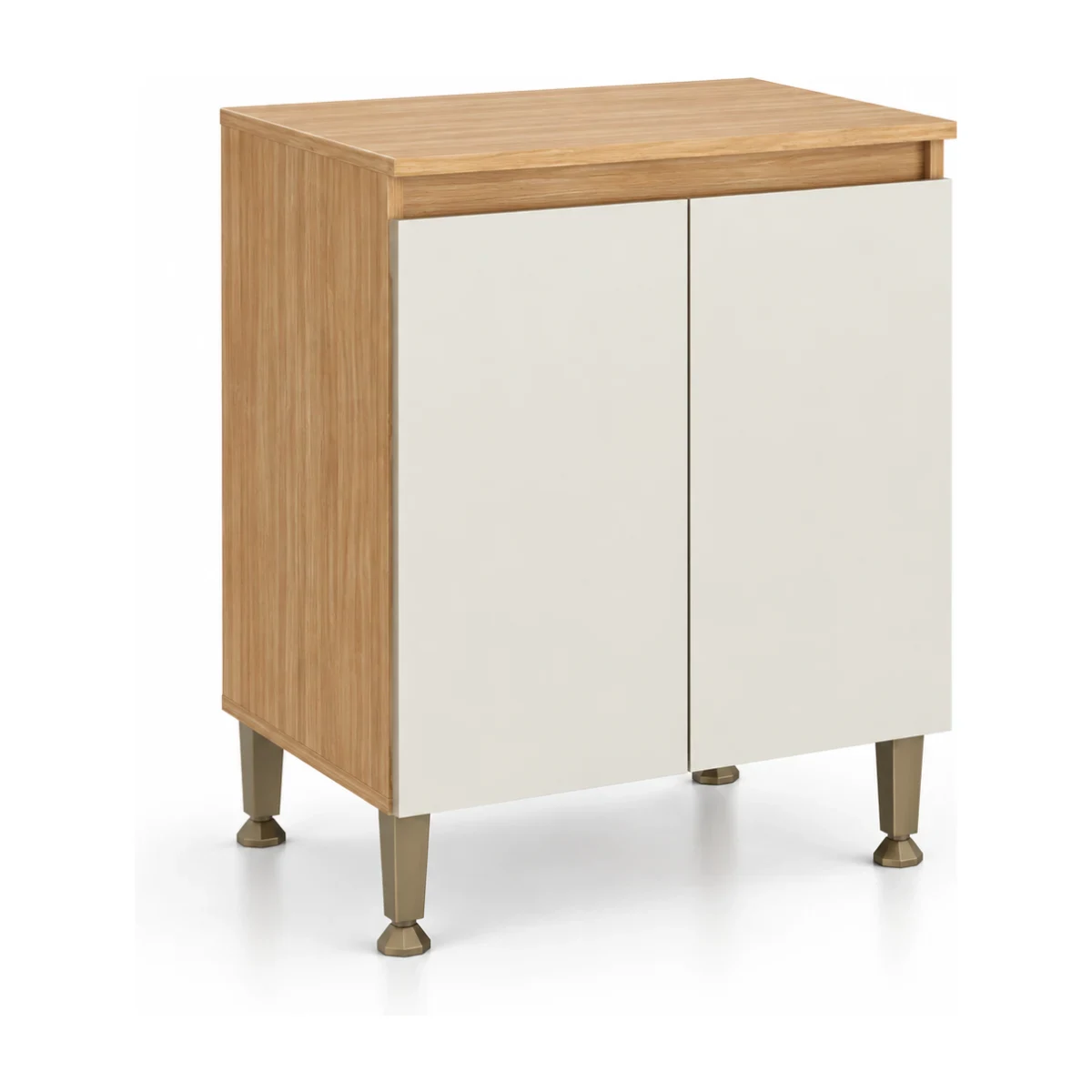 Balcão de cozinha Movelbento Rebeca MB 1074 com 2 portas em mel e off white, foto de catálogo em fundo branco