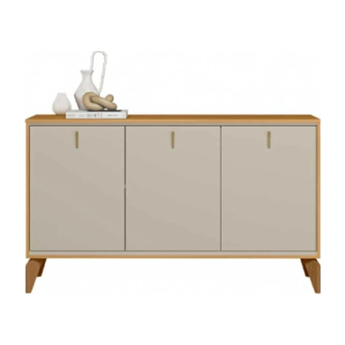 Buffet Linea Brasil Aura 1,36 m 3 Portas Tauari e Off White Fosco, foto de catálogo em fundo branco