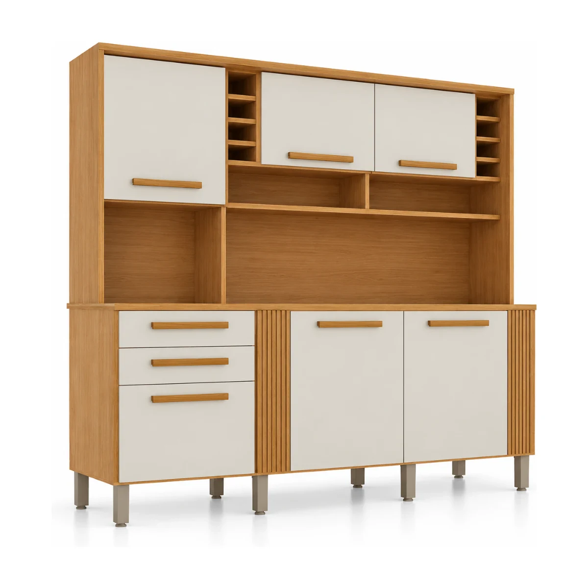 Armário de cozinha compacto Sallêto Catar 6 portas e 2 gavetas em cinamomo e off white, foto de catálogo em fundo branco