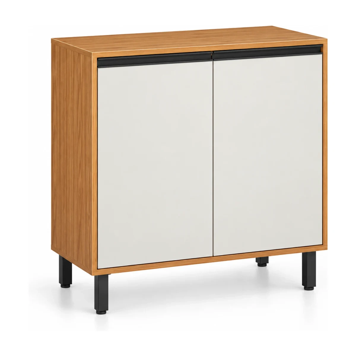 Balcão de cozinha Poliman Ravena 80 cm com 2 portas e tampo em freijó e off white, vista em 3/4