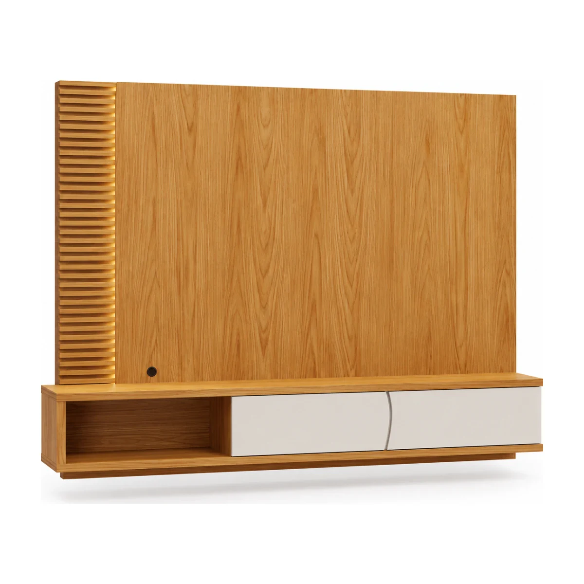 Painel Suspenso Colibri Egeu para TV até 65 Freijó e Off White Matte, foto de catálogo em fundo branco