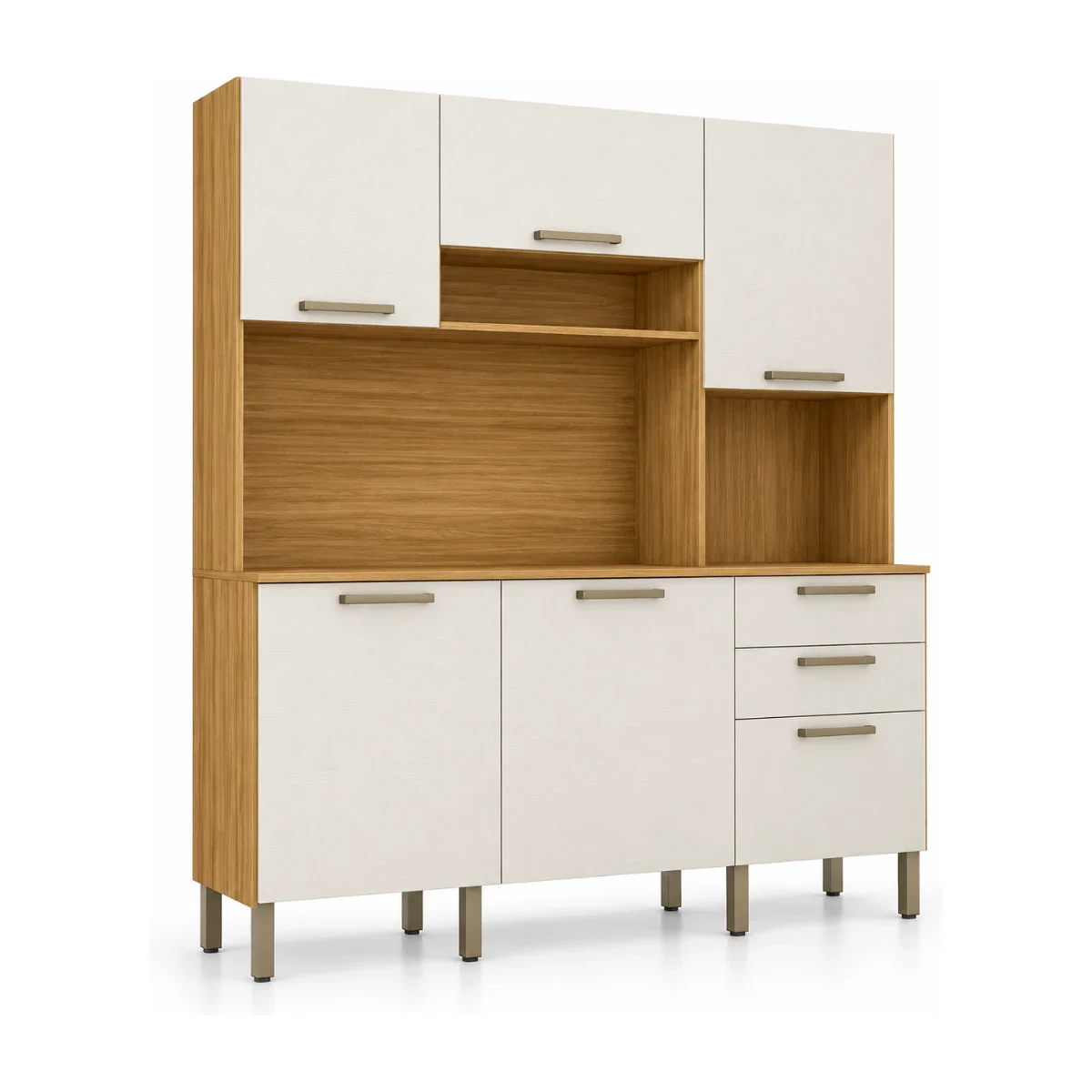 Cozinha compacta Kits Paraná Ferrara 180 cm com 6 portas e 2 gavetas em freijó e soft, vista de frente