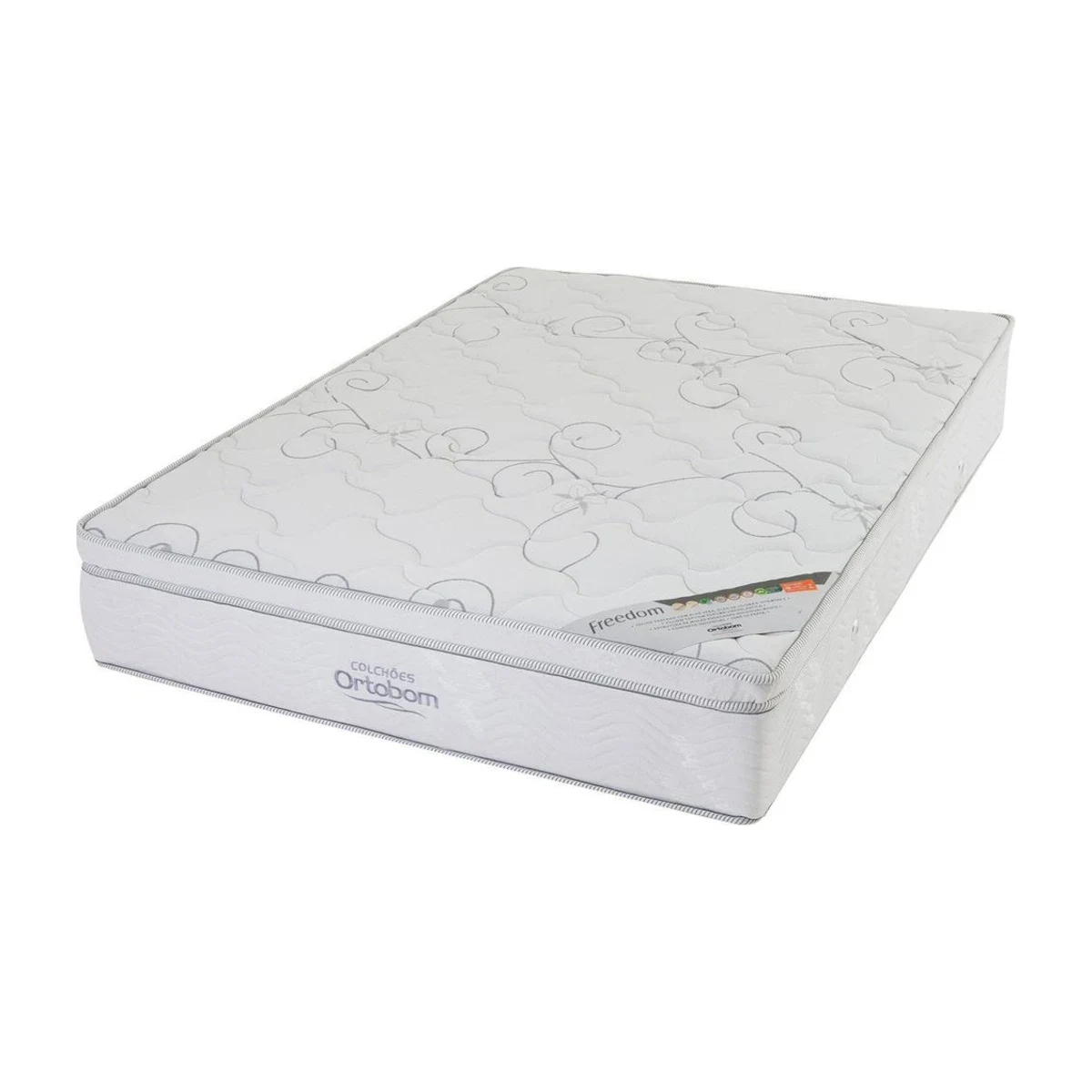 Colchão Ortobom Freedom P52 Molas Ensacadas Pillow Top Solteirão 88x188x32 cm, foto de catálogo em fundo branco