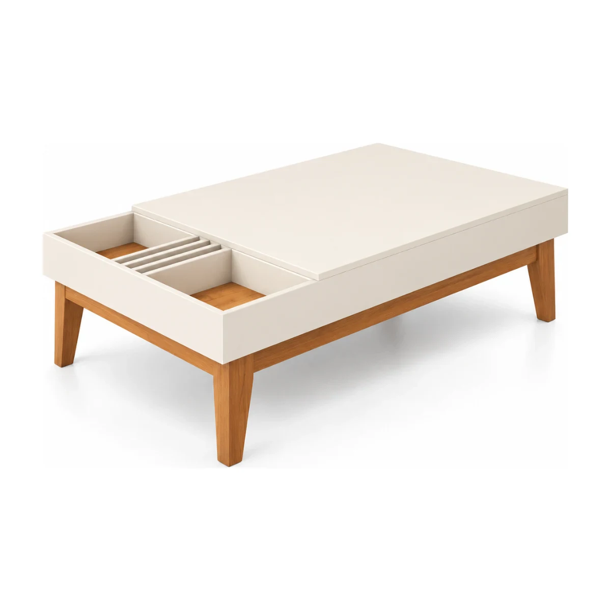 Mesa de centro HB Móveis Vitta 117 cm off white e cinamomo vista em 3/4