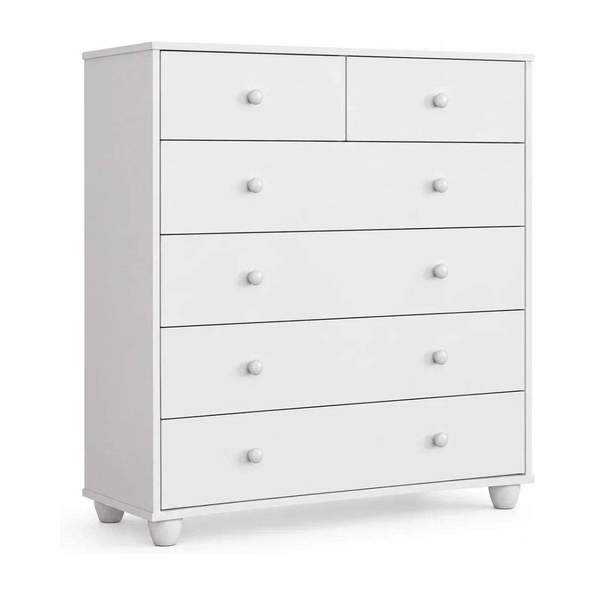 Cômoda Albatroz Vittoria 6 gavetas com pés branco fosco liso vista de frente em 3/4