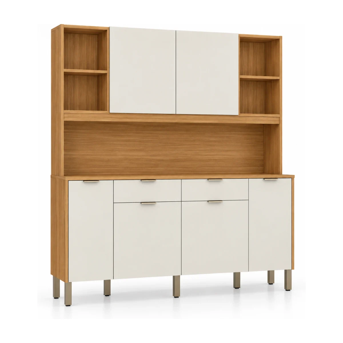 Cozinha compacta Kits Paraná Botanika com 6 portas e 2 gavetas em freijó e soft, vista de frente