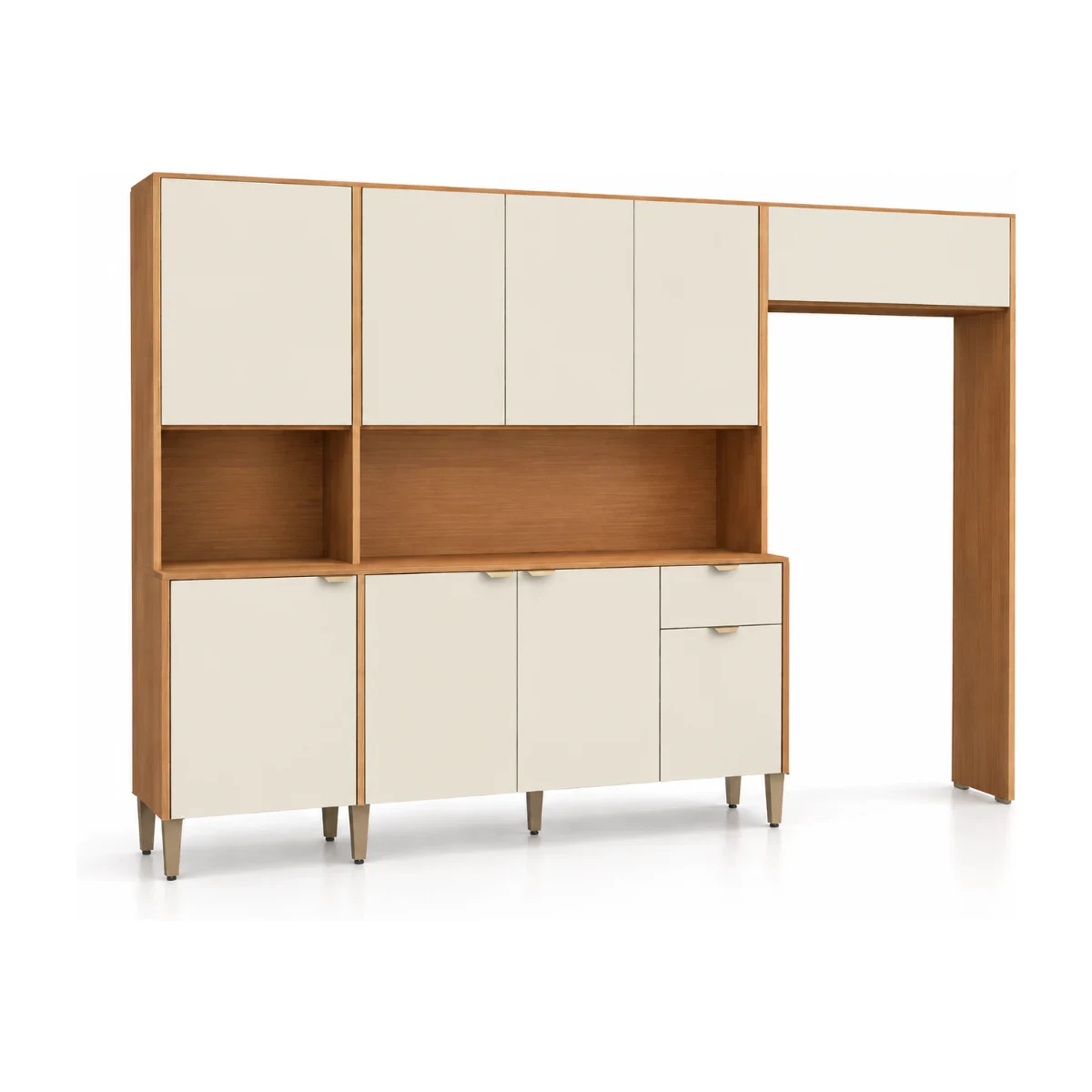 Cozinha compacta Kits Paraná Soul 250 cm com 9 portas e 1 gaveta em freijó e soft, vista de frente