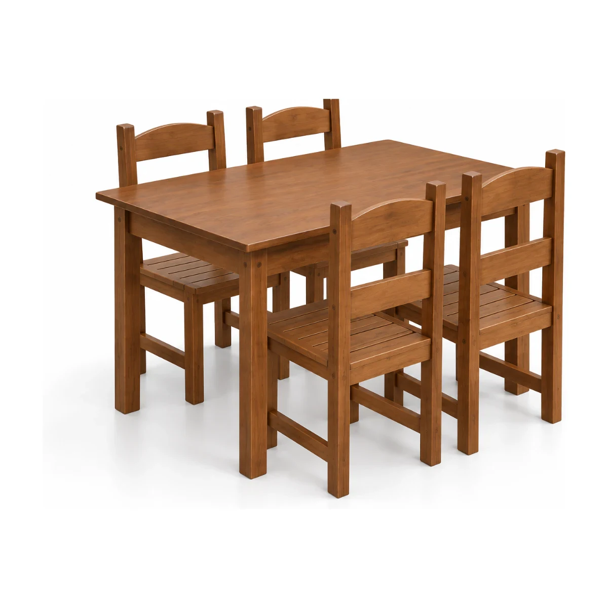 Conjunto de mesa Kasper 9700 de 1,10 m com 4 cadeiras de madeira na cor nogal, fundo branco
