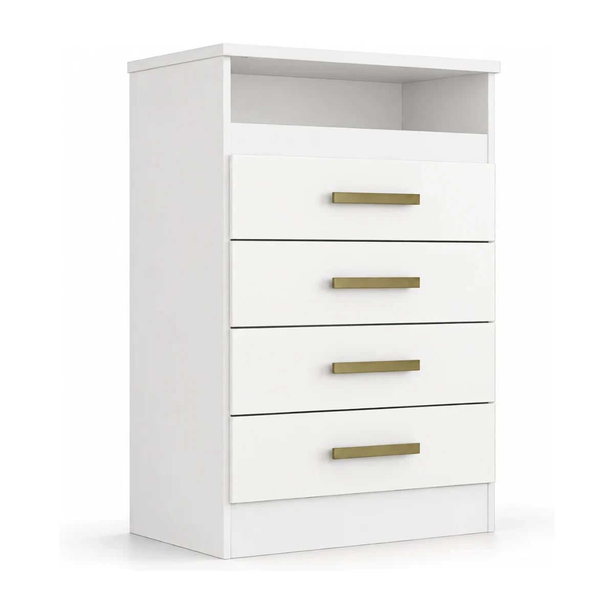 Cômoda ACP Jessica 4 gavetas branca vista de frente em 3/4